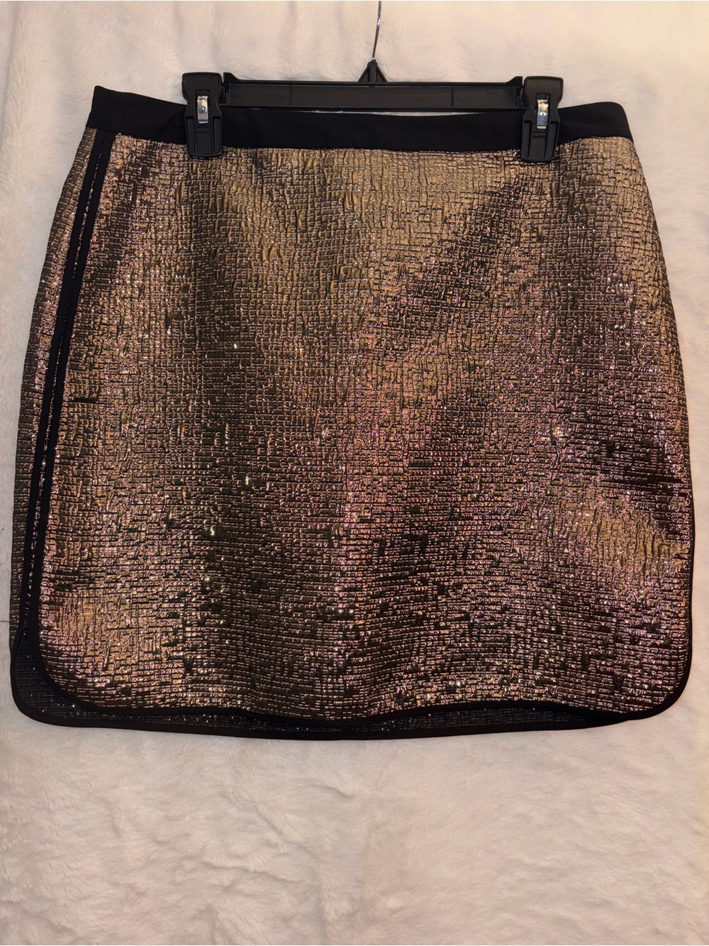 Metaphor Metallic Rose Gold Mini Skirt with Black Trim